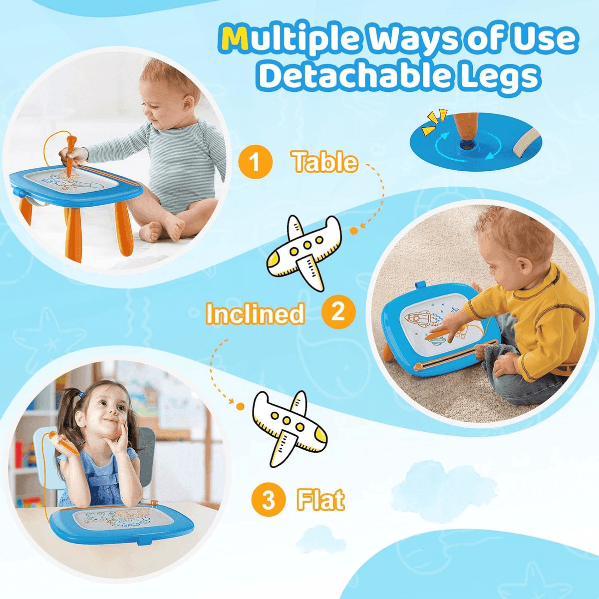 Kikidex Magnetic Drawing Board for Toddlers - Light Blue image 5