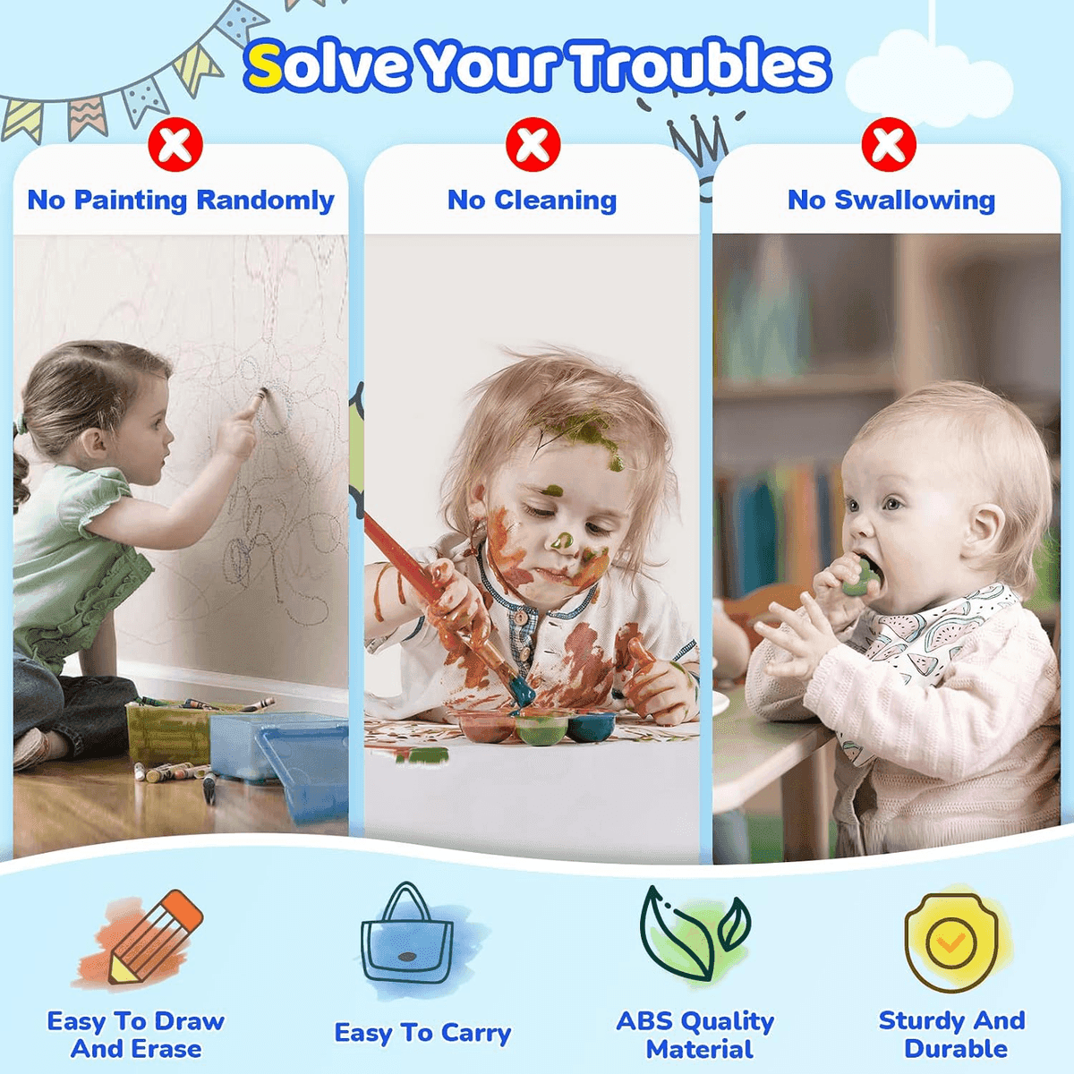 Kikidex Magnetic Drawing Board for Toddlers - Light Blue image 3