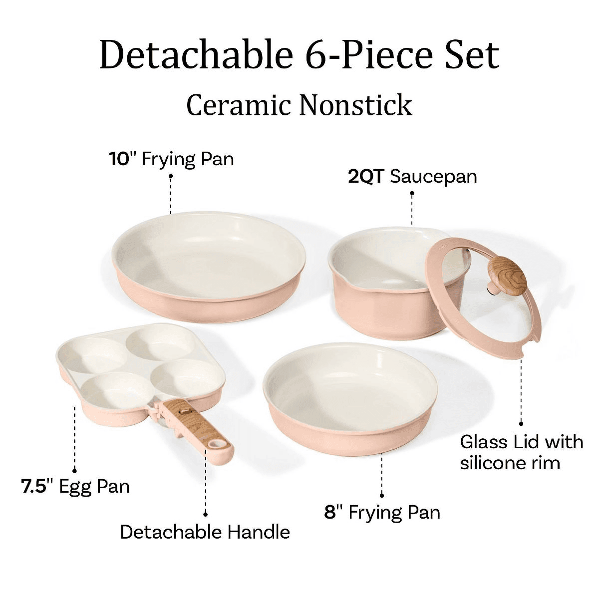 Carote 6-Piece Ceramic Nonstick Detachable Cookware Set image 3