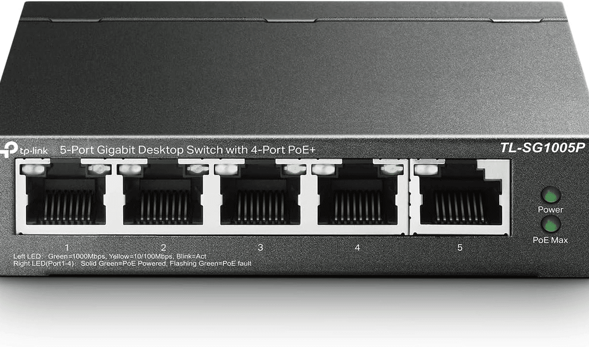 TP-Link TL-SG1005P, 5 Port Gigabit PoE Switch, 4 PoE+ Ports @65W, Desktop, Plug & Play, Sturdy Metal w/ Shielded Ports, Fanless, QoS & IGMP Snooping