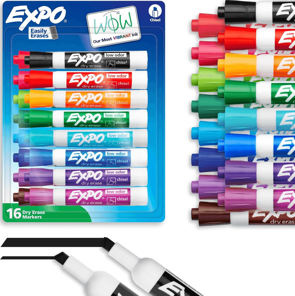 EXPO Low-Odor Dry Erase Markers, Assorted Colors, 16-Count
