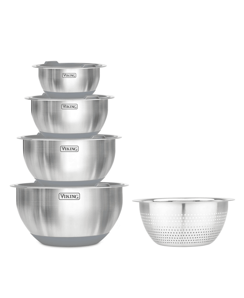 Viking 9-Piece Stainless Steel Mixing Bowl Set - Grey