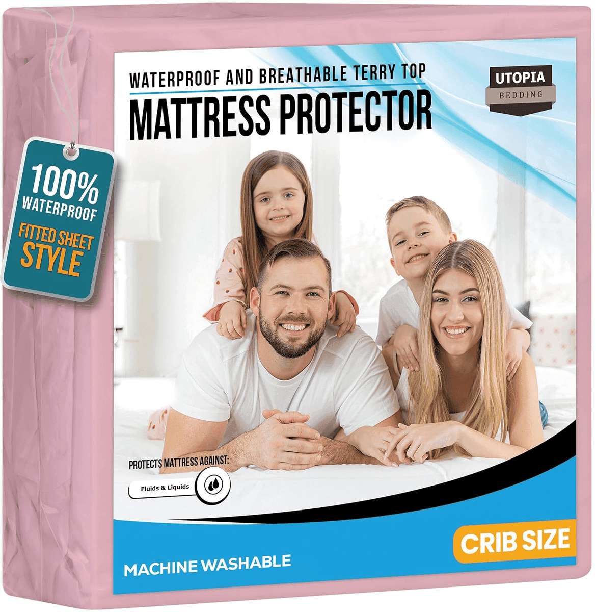 Utopia Bedding Waterproof Crib Mattress Protector, Pink
