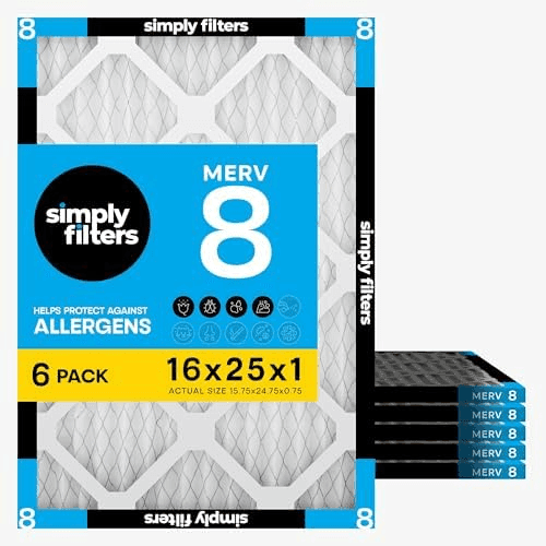 Simply 16x25x1 Air Filter, MERV 8, 6 Pack, For Home AC Furnace & HVAC (Actual Size: 15.75"x24.75"x0.75") DUST, Pet, & Allergy Control image 2