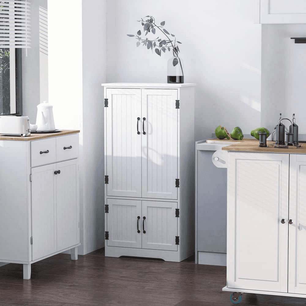 HOMCOM White Freestanding Kitchen Pantry Cabinet