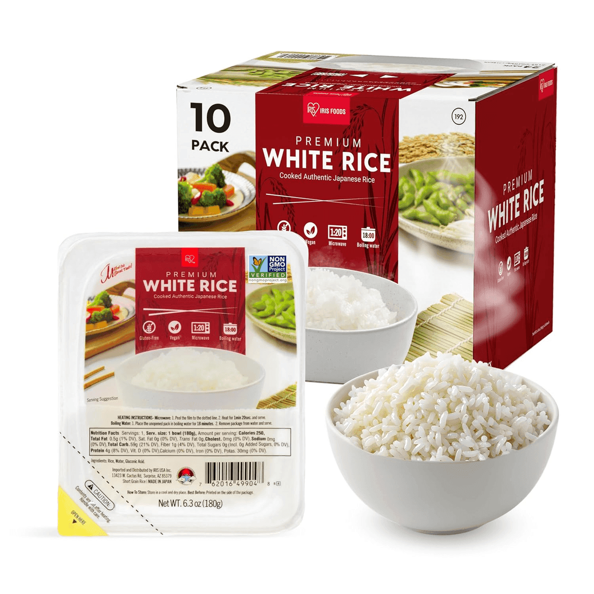 IRIS Instant Japanese Short-Grain White Rice - 10 Pack