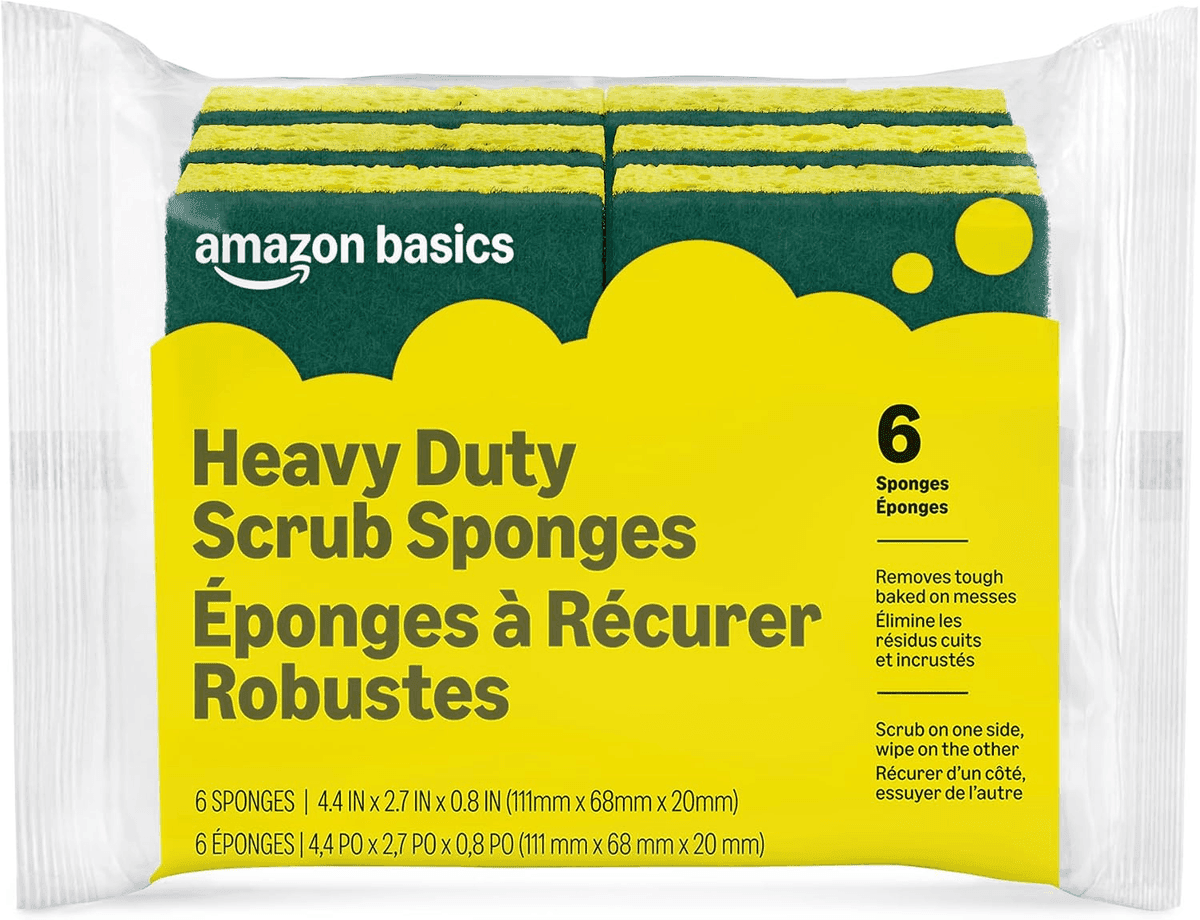 Amazon Basics Heavy-Duty Dual-Sided Scrub Sponges, 6-Pack