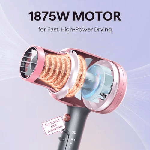 Wavytalk 1875W Ionic Hair Dryer with Diffuser, Rose Gold image 3