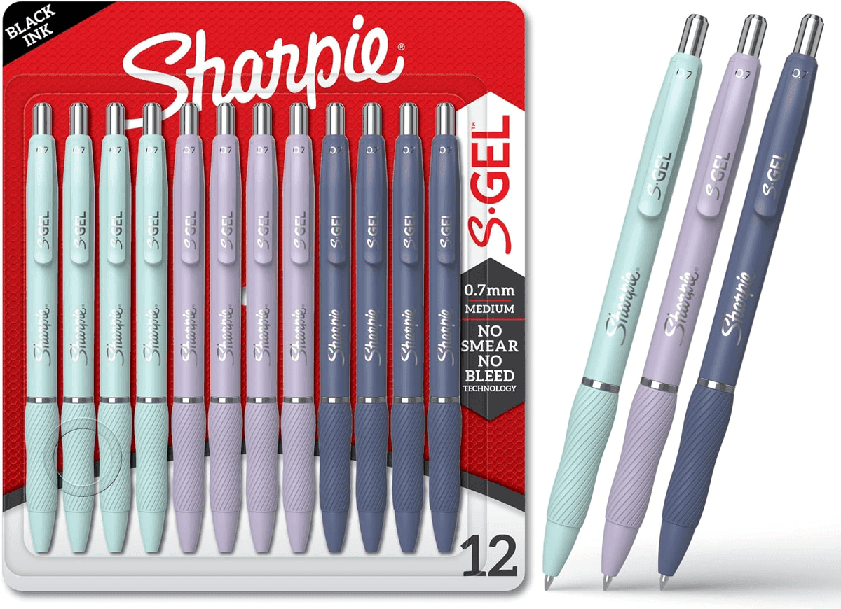 Sharpie S-Gel Gel Pens, 0.7 mm Black Ink, Fashion Barrels, 12 Count