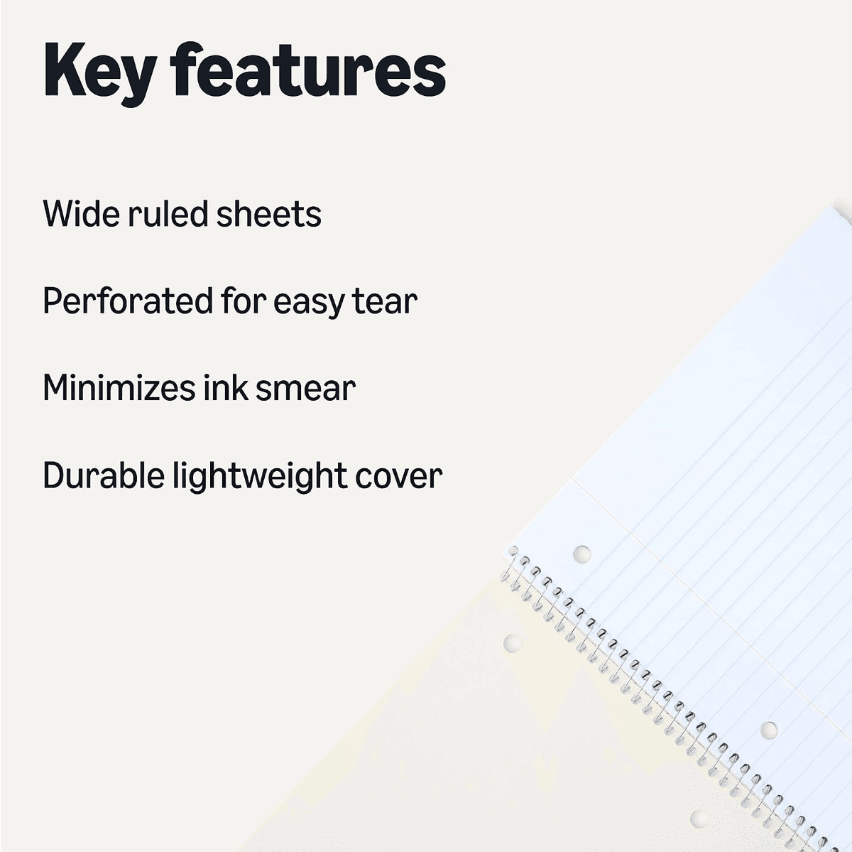 Amazon Basics Wide Ruled Spiral Notebooks, 70 Sheets - 5 Pack image 2