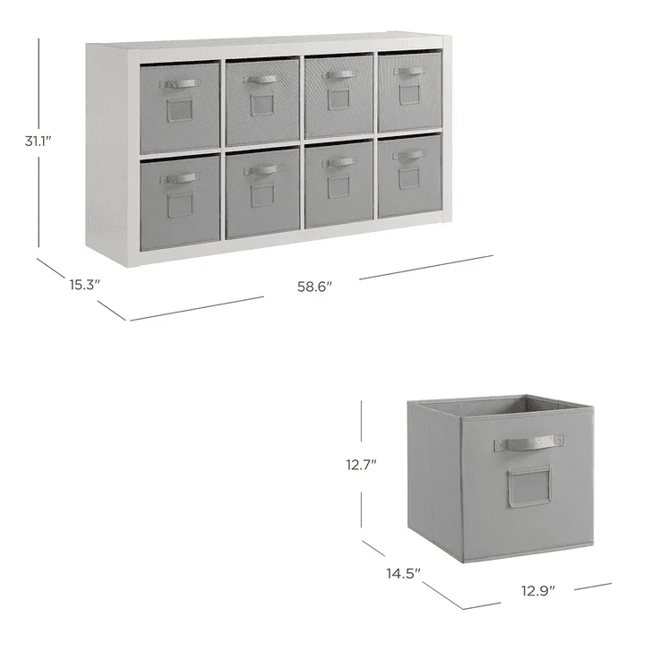 Onin Room Divider with 8 Storage Bins - White image 2