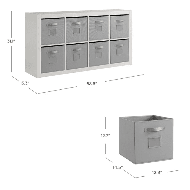 Onin Room Divider with 8 Storage Bins - White image 2