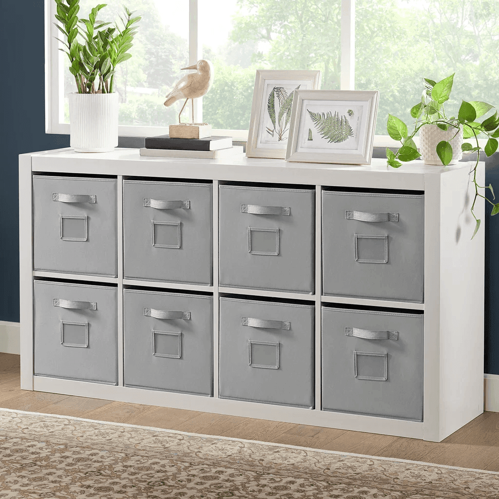 Onin Room Divider with 8 Storage Bins - White