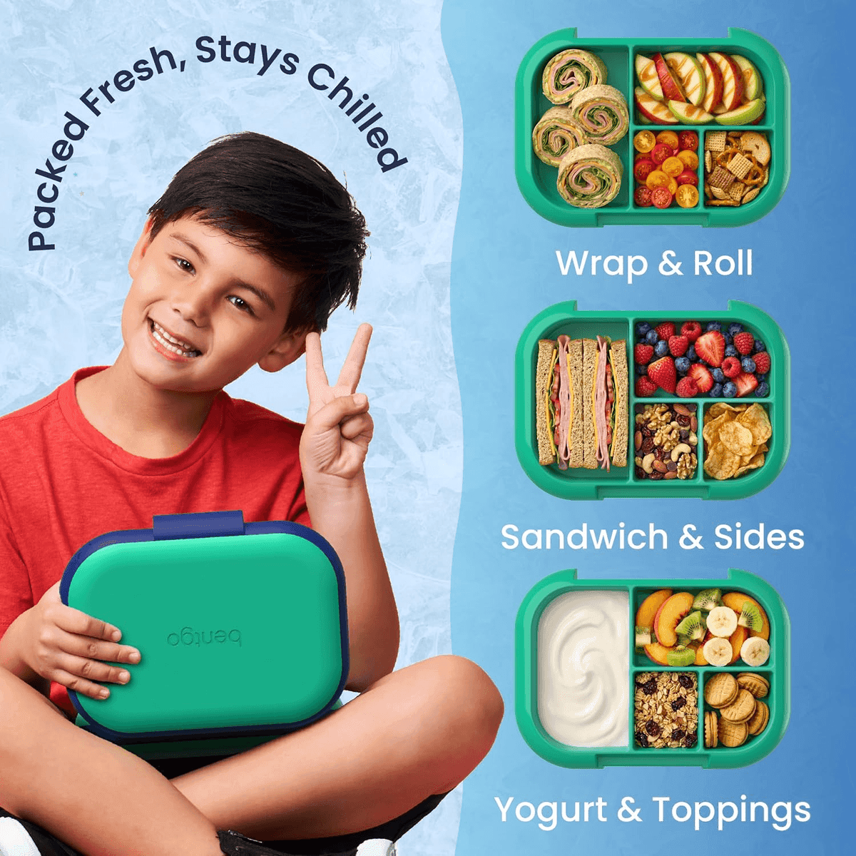 Bentgo Chill Kids 4-Compartment Bento Lunch Box - Green/Navy image 3
