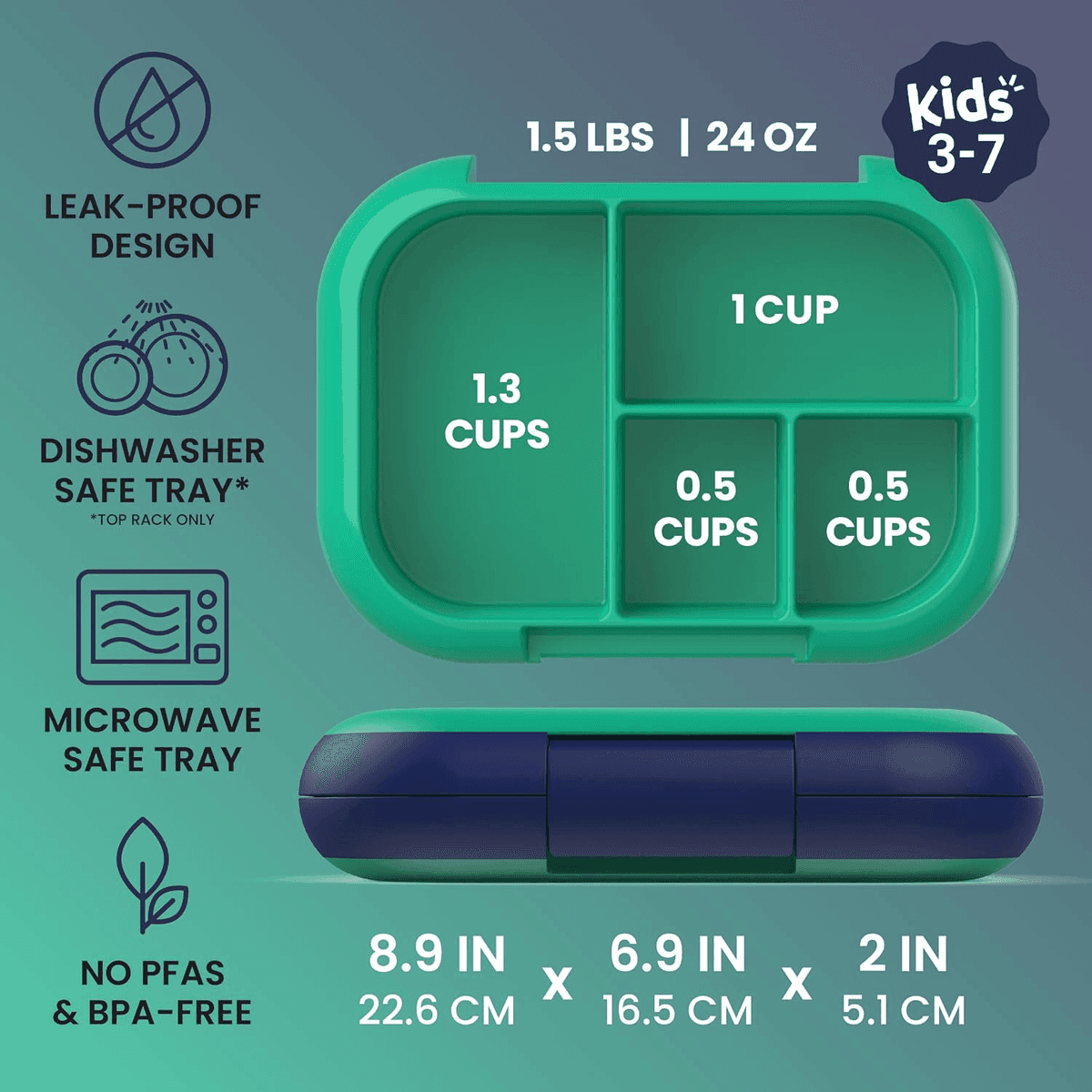 Bentgo Chill Kids 4-Compartment Bento Lunch Box - Green/Navy image 2