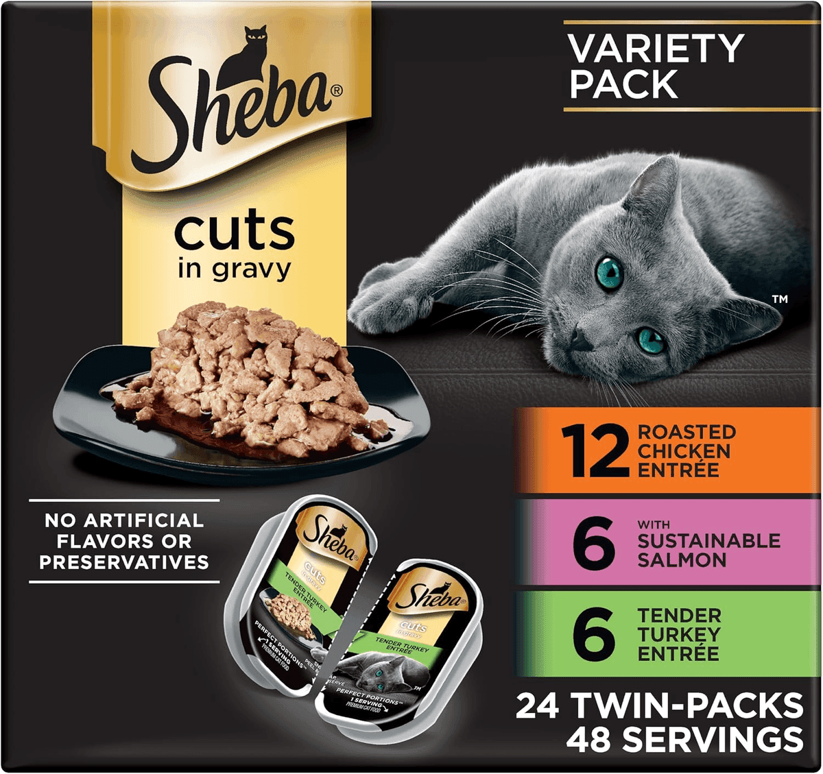 Sheba Perfect Portions Cuts in Gravy Cat Food Variety Pack, 24-Count