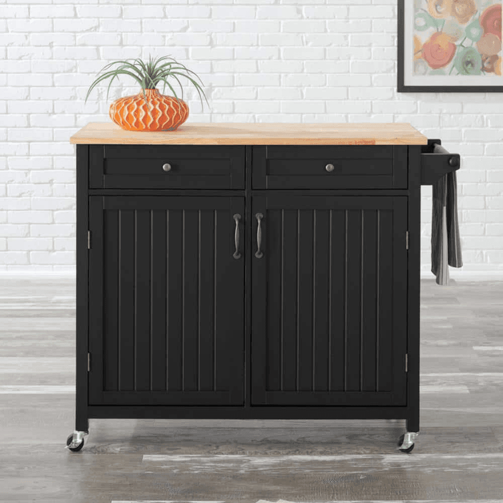 StyleWell Bainport Rolling Kitchen Cart with Butcher Block Top