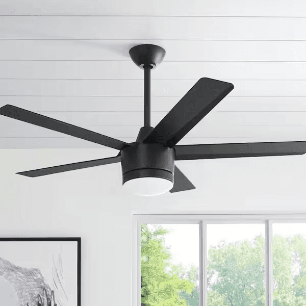Merwry 52-Inch Matte Black Ceiling Fan with LED and Remote
