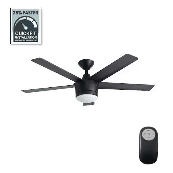 Merwry 52-Inch Matte Black Ceiling Fan with LED and Remote image 2