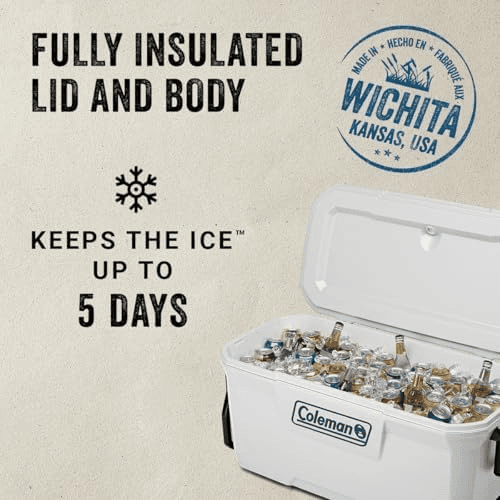 Coleman Marine Cooler with Fully Insulated UV Guard Lid & Body, Keeps Ice for 3+ Days, Great for Boating & Fishing, 52qt/100qt Wheeled/120qt Options image 3