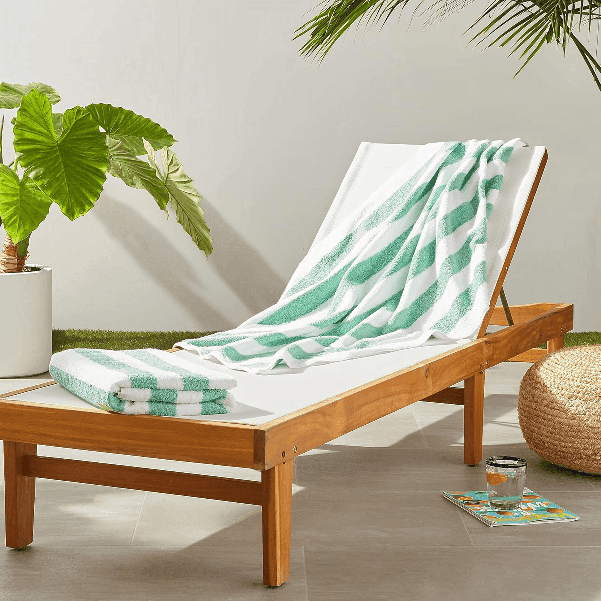 Amazon Basics Green Cabana Stripe Beach Towels - 2 Pack