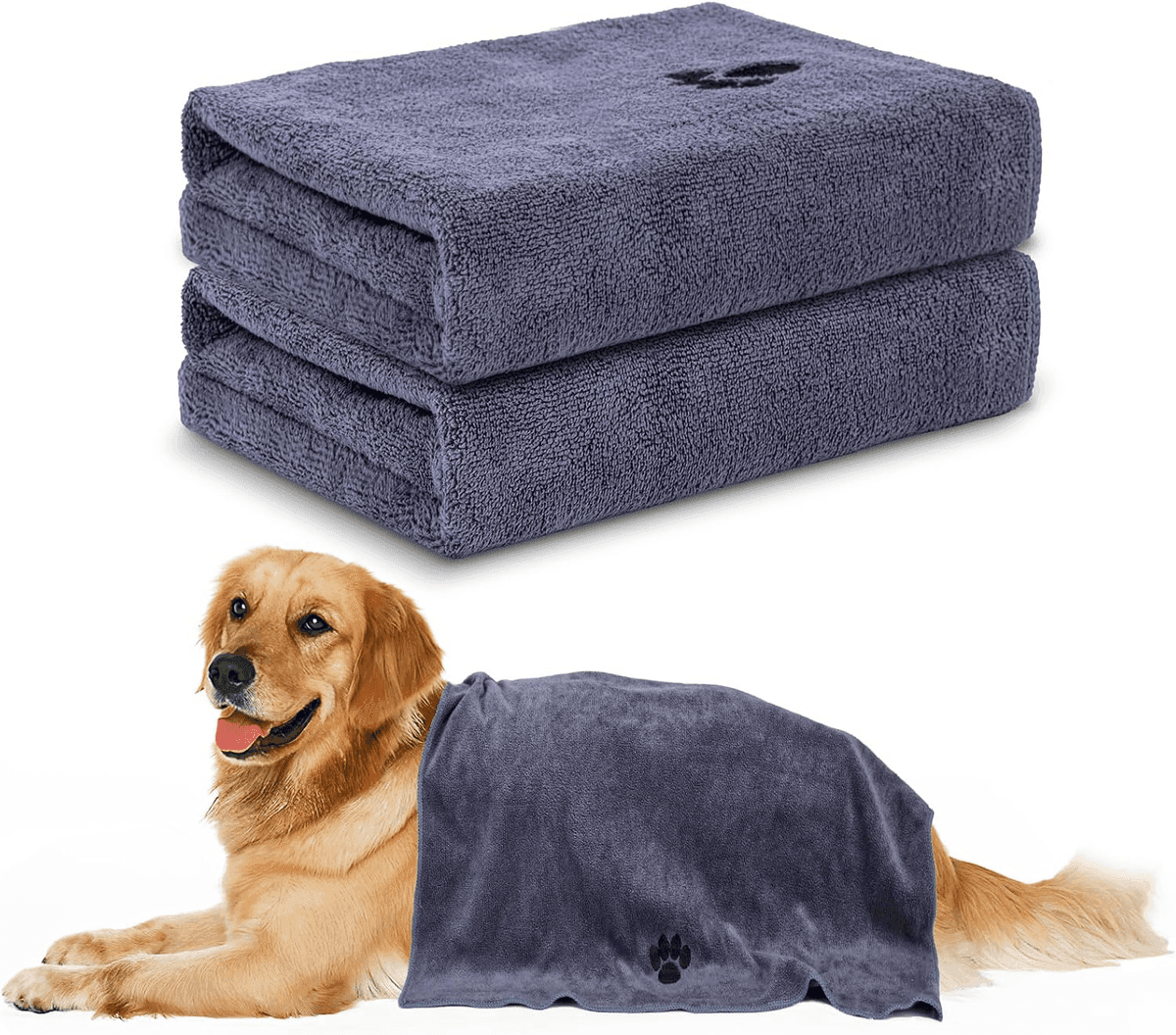 WOUSEDO 2-Pack Microfiber Dog Towels - Grey