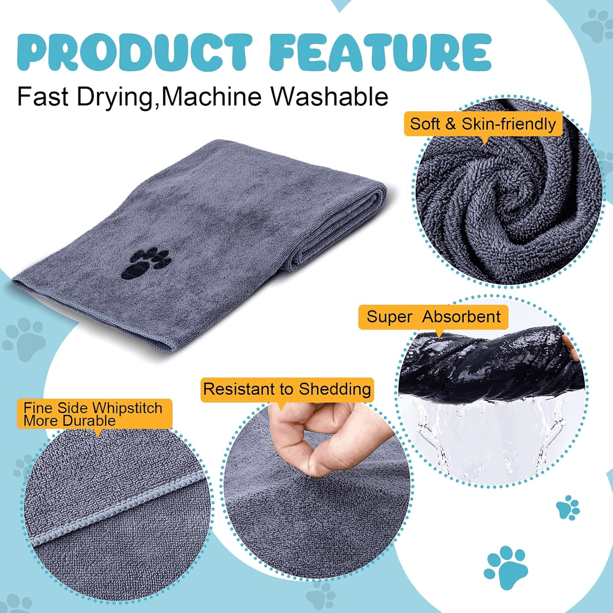 WOUSEDO 2-Pack Microfiber Dog Towels - Grey image 3