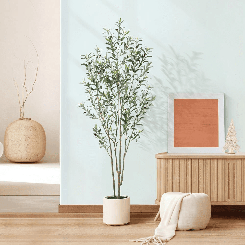 DR.Planzen 7-Ft. Artificial Olive Tree with White Planter image 3
