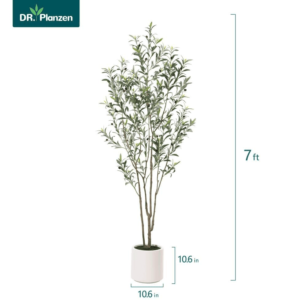 DR.Planzen 7-Ft. Artificial Olive Tree with White Planter image 4