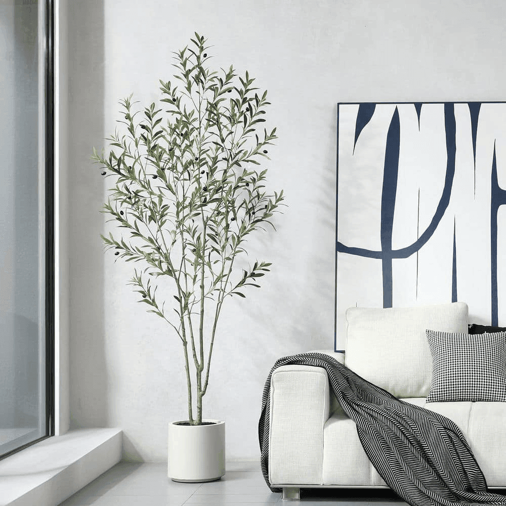 DR.Planzen 7-Ft. Artificial Olive Tree with White Planter image 2
