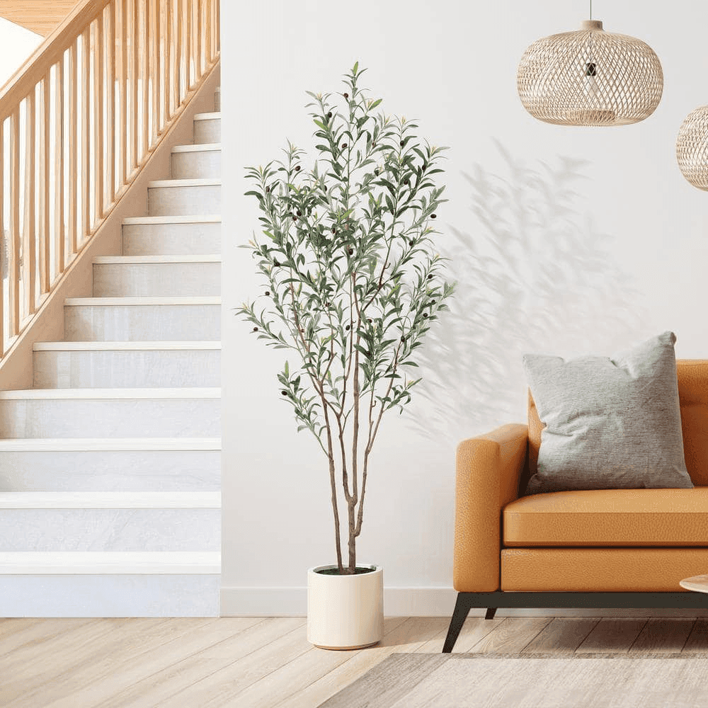 DR.Planzen 7-Ft. Artificial Olive Tree with White Planter image 5
