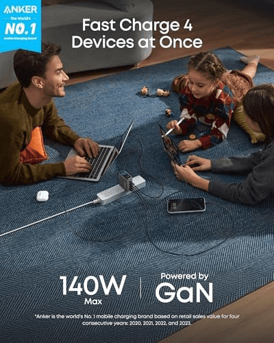Anker 140W 4-Port GaN Charger with Smart Display and USB-C Cable image 2