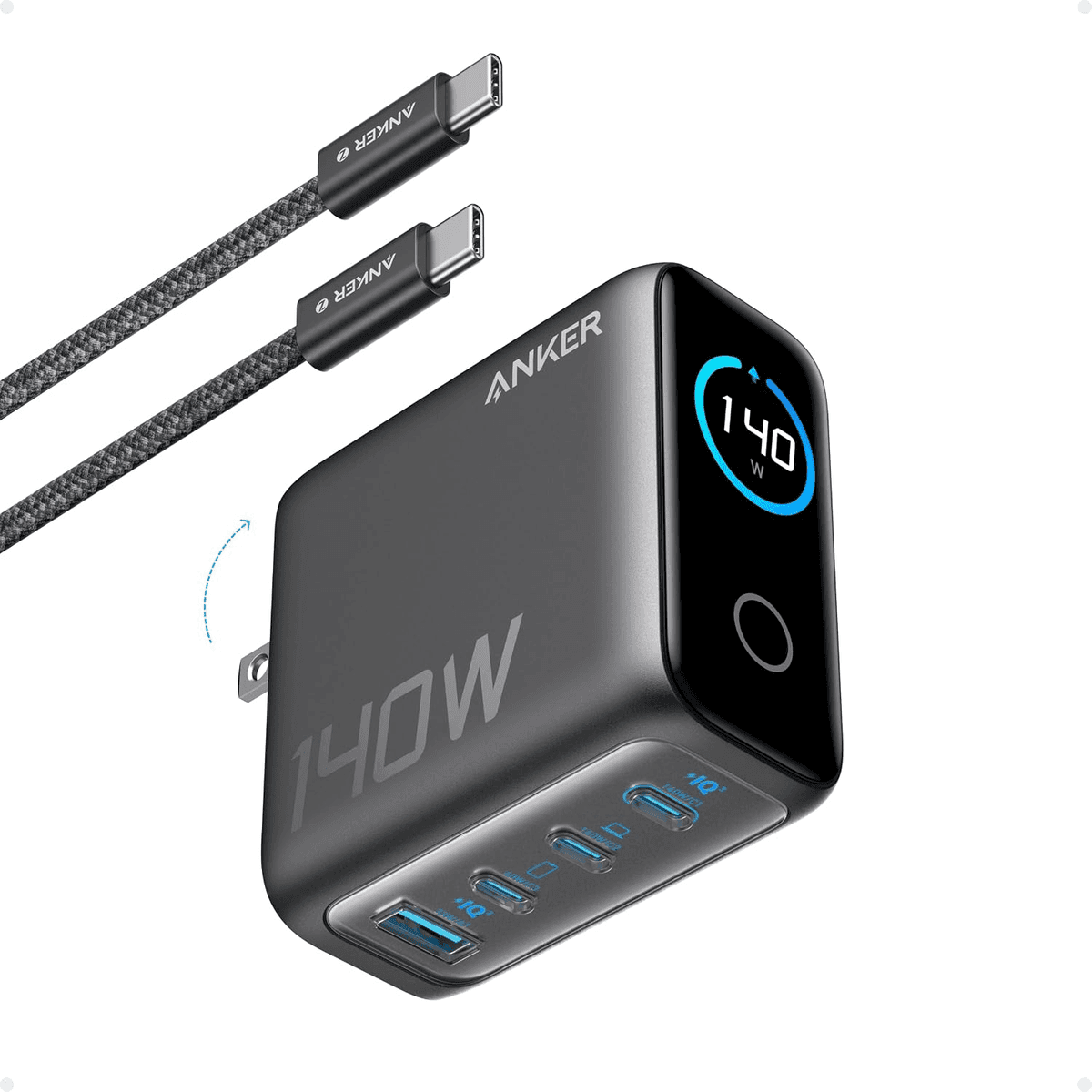 Anker 140W 4-Port GaN Charger with Smart Display and USB-C Cable