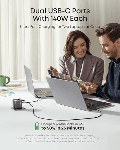 Anker 140W 4-Port GaN Charger with Smart Display and USB-C Cable image 3