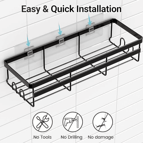 WOWBOX Large Adhesive Shower Caddies, Black, 2-Pack image 4