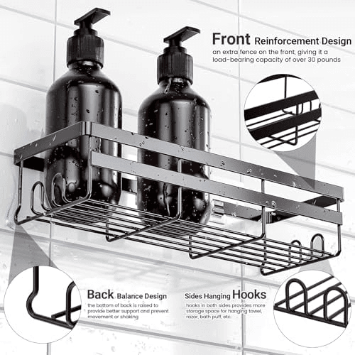 WOWBOX Large Adhesive Shower Caddies, Black, 2-Pack image 5