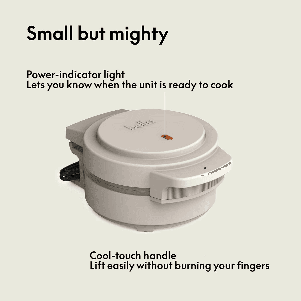 BELLA Stack & Store 4-Inch Mini Waffle Maker – Oatmilk image 2