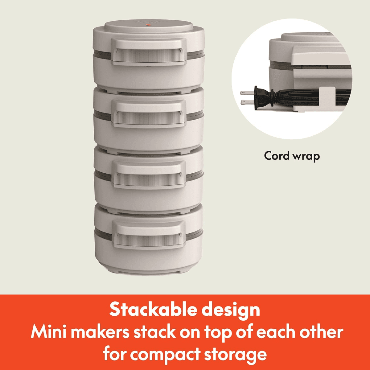 BELLA Stack & Store 4-Inch Mini Waffle Maker – Oatmilk image 3