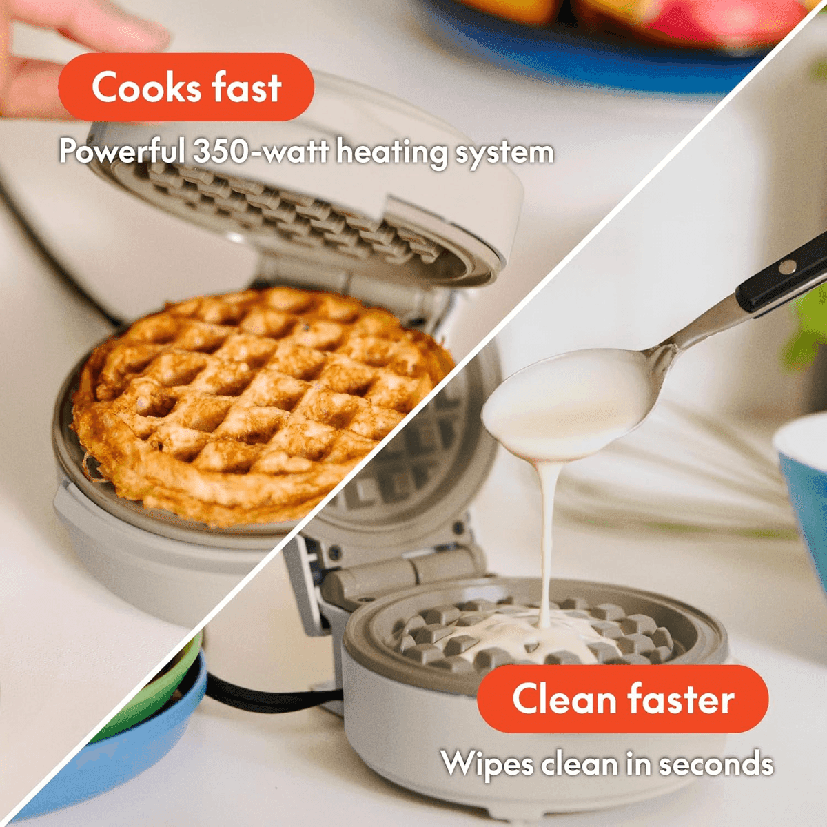 BELLA Stack & Store 4-Inch Mini Waffle Maker – Oatmilk image 5