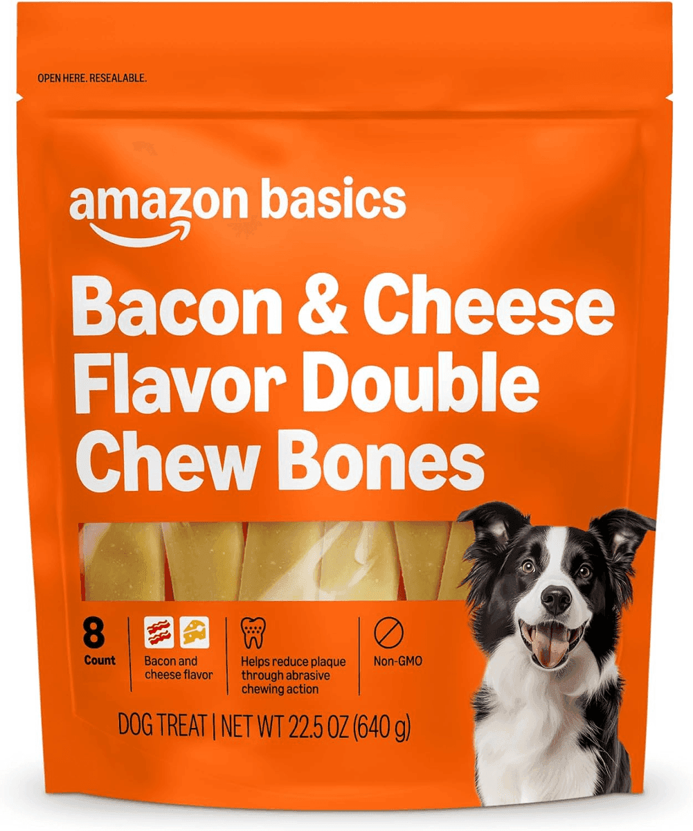 Amazon Basics Bacon & Cheese Double Chew Dog Treats, 8 Count