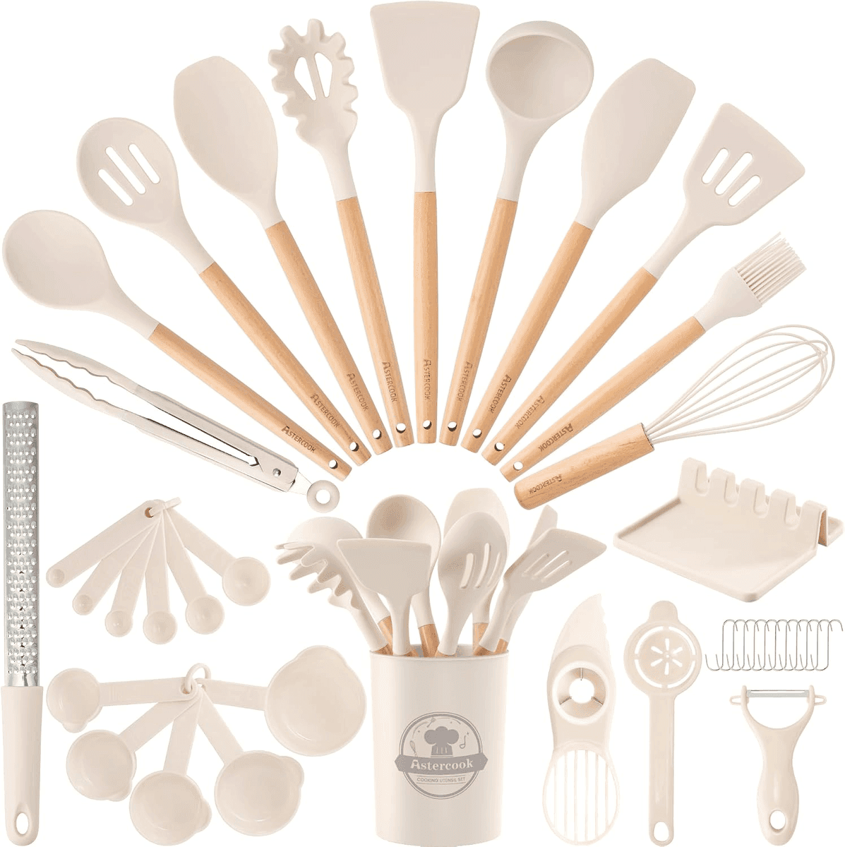 Astercook 39-Piece Silicone Kitchen Utensil Set - Cream