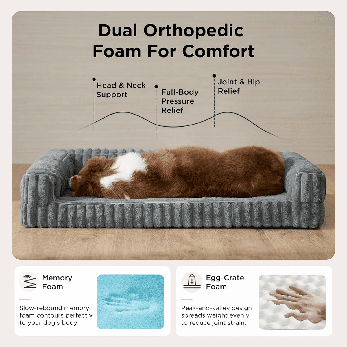 [Prime] Bedsure ComfyFleece 42-Inch XL Orthopedic Dog Bed - Grey image 2
