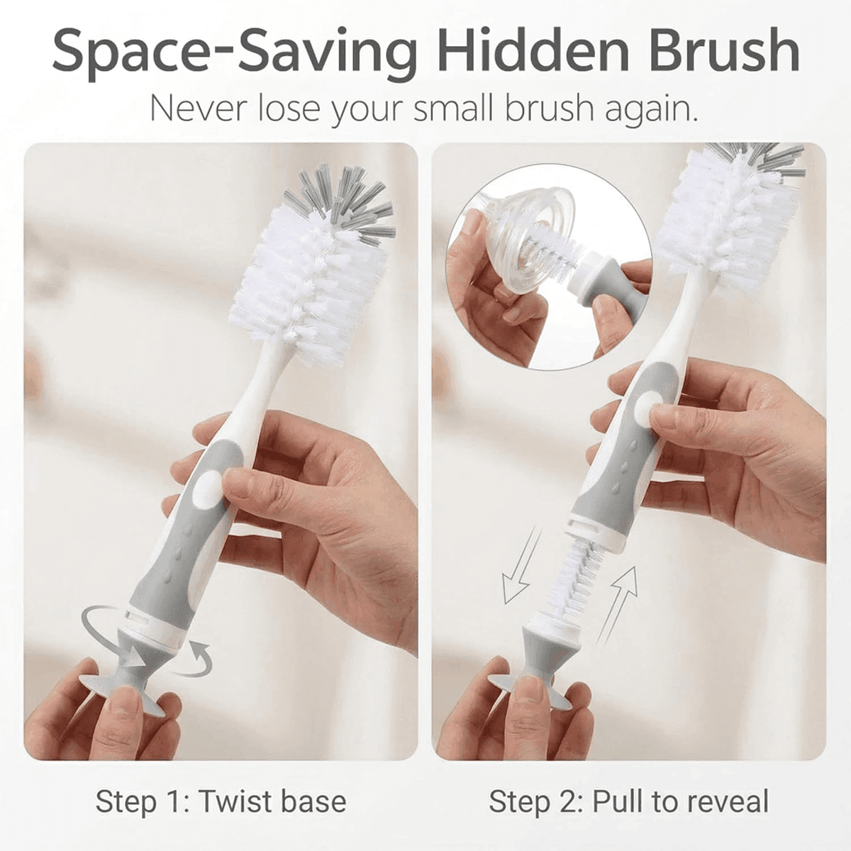 Ariseno 5-in-1 Baby Bottle Cleaner Brush Set, Grey image 4