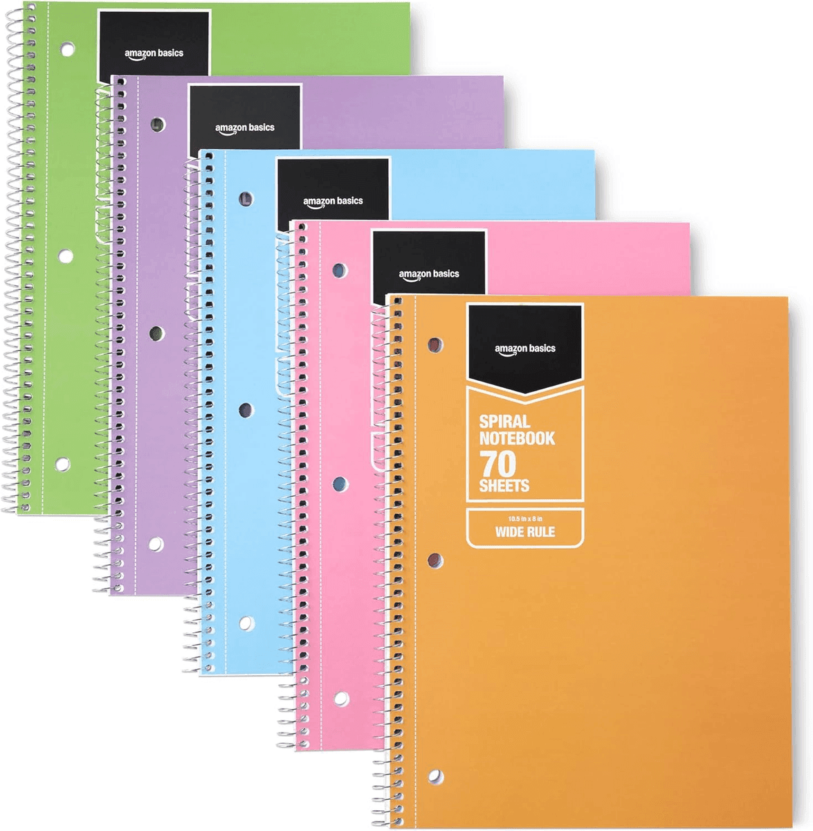 Amazon Basics Wide Ruled Spiral Notebooks - 5 Pack