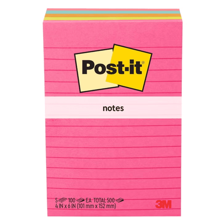 Post-it 4 x 6 in. Lined Notes, 5-Pack
