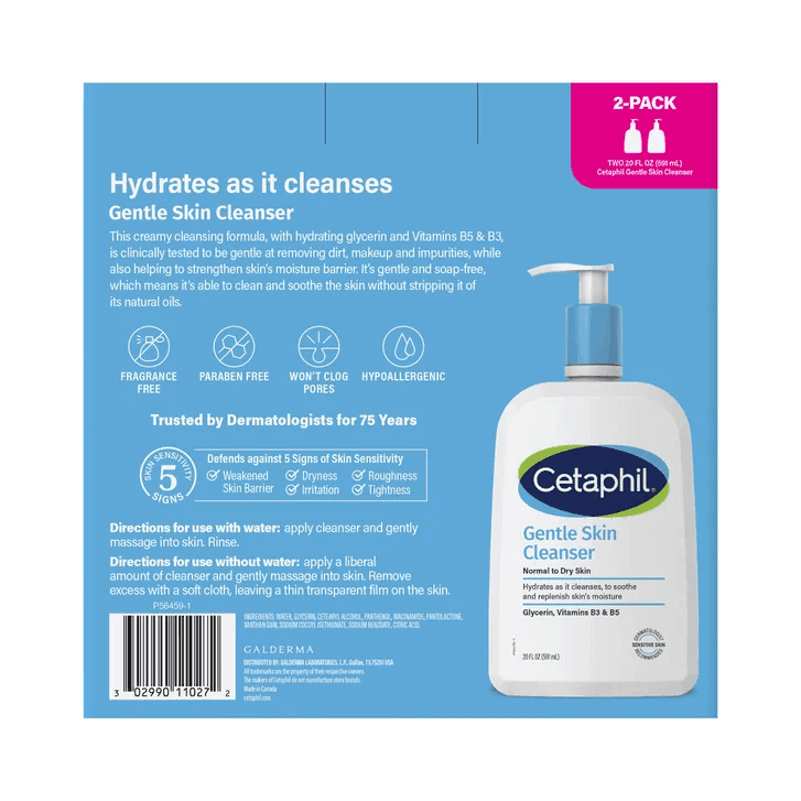 Cetaphil Gentle Skin Cleanser, Dry to Normal Sensitive Skin, 20 fl oz, 2-count image 2