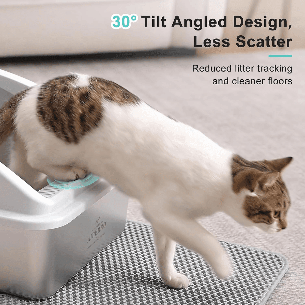 AIPERRO XL Stainless Steel Enclosed Cat Litter Box Set, Silver Grey image 5