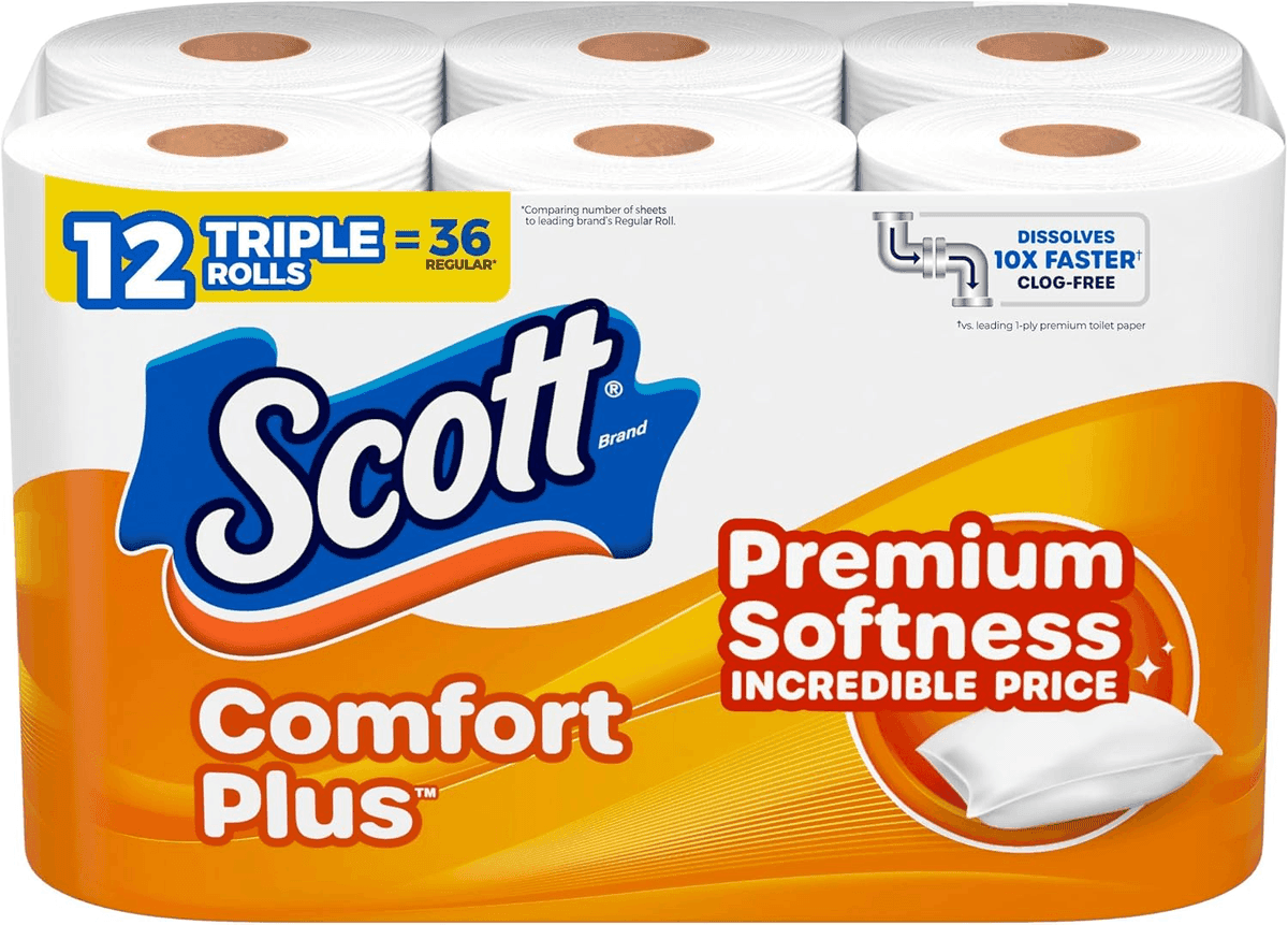Scott ComfortPlus Toilet Paper, 12 Triple Rolls, 231 Sheets per Roll