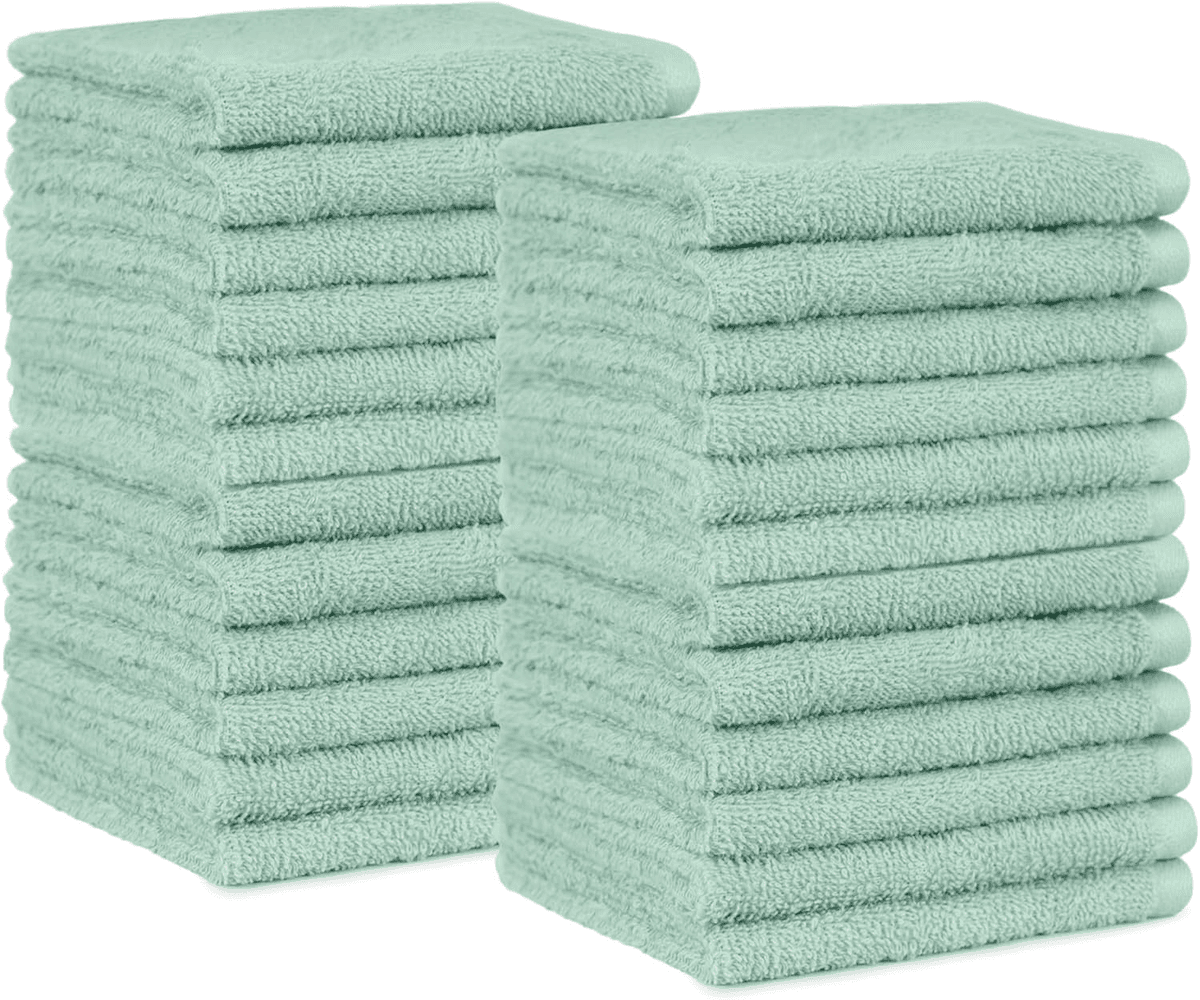 Amazon Basics Cotton Washcloths, Seafoam Green, 24-Pack