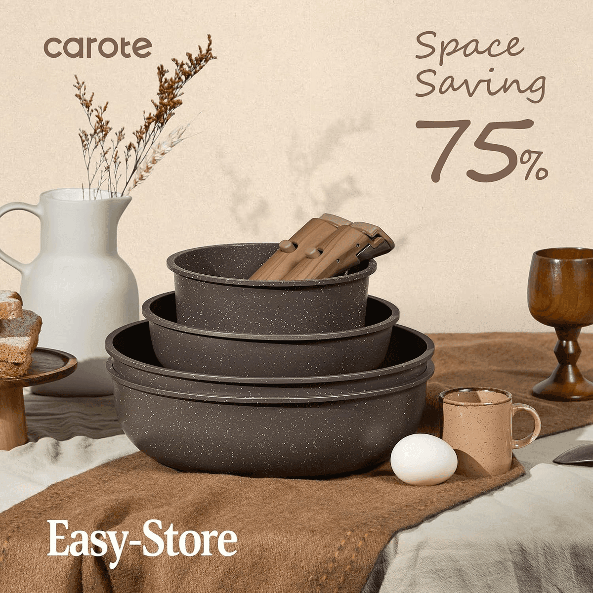 CAROTE 21-Piece Detachable-Handle Cookware Set for $69.99 [Prime] image 4